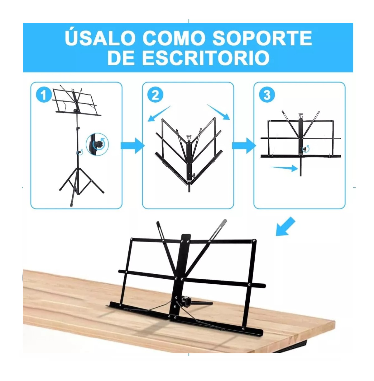 Foto 5 | Podio Atril para Partituras De Altura Ajustable con Funda Negro