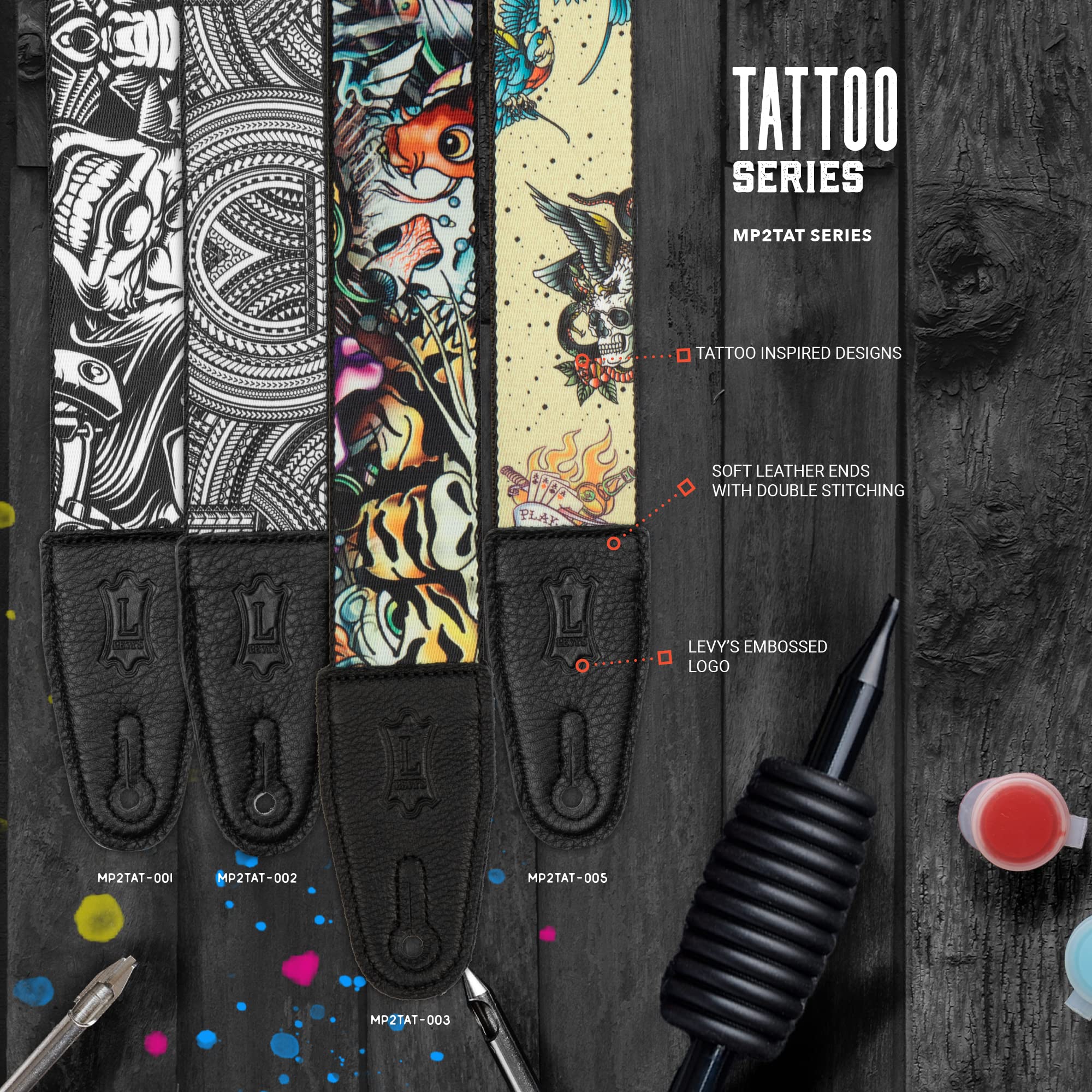 Foto 5 | Correa Para Guitarra Levy's Tattoo Series 2 Poliéster Negro/blanco - Venta Internacional.