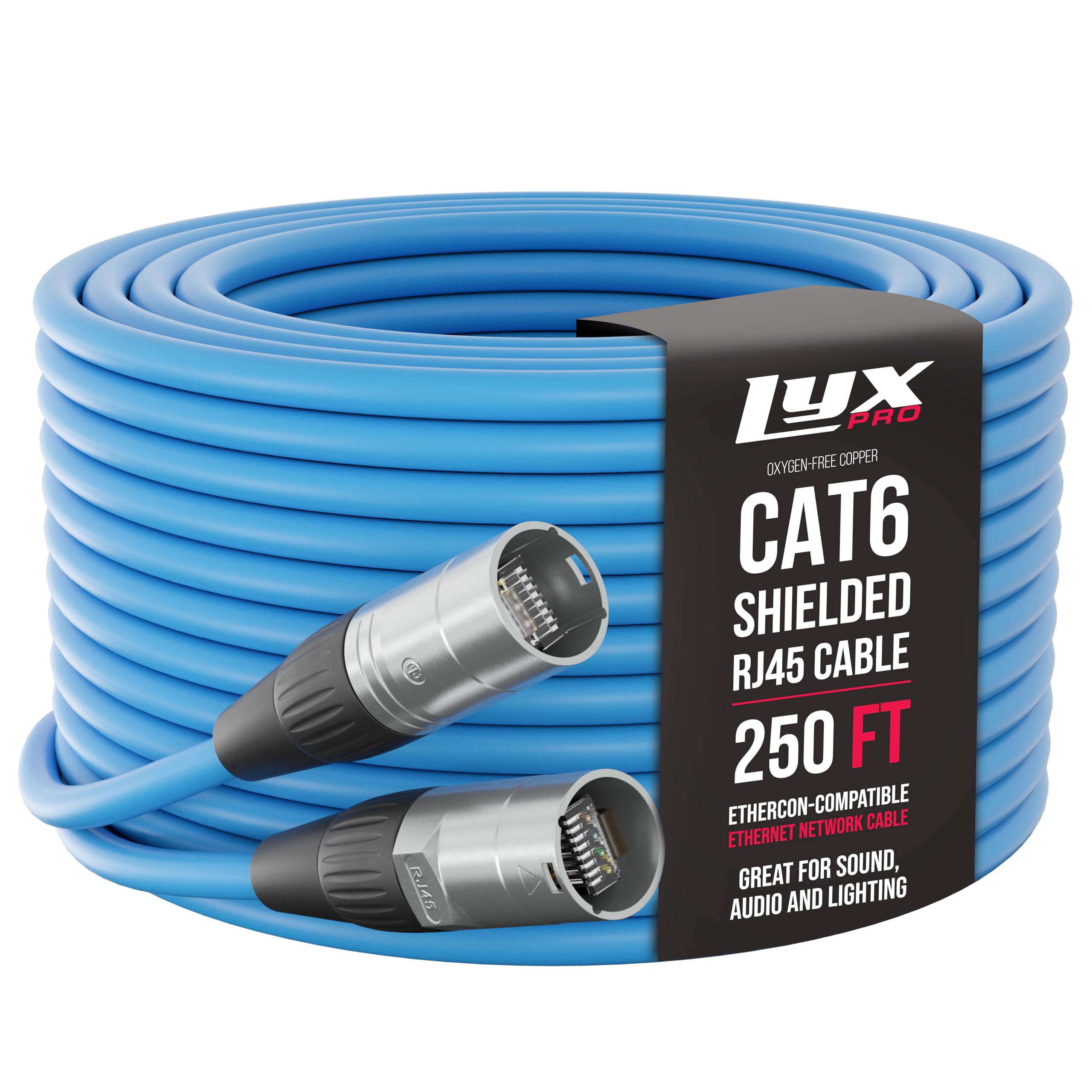 Cable Ethercon Lyxpro Blindado Cat6 De 250 Pies, Color Azul Profesional - Venta Internacional.