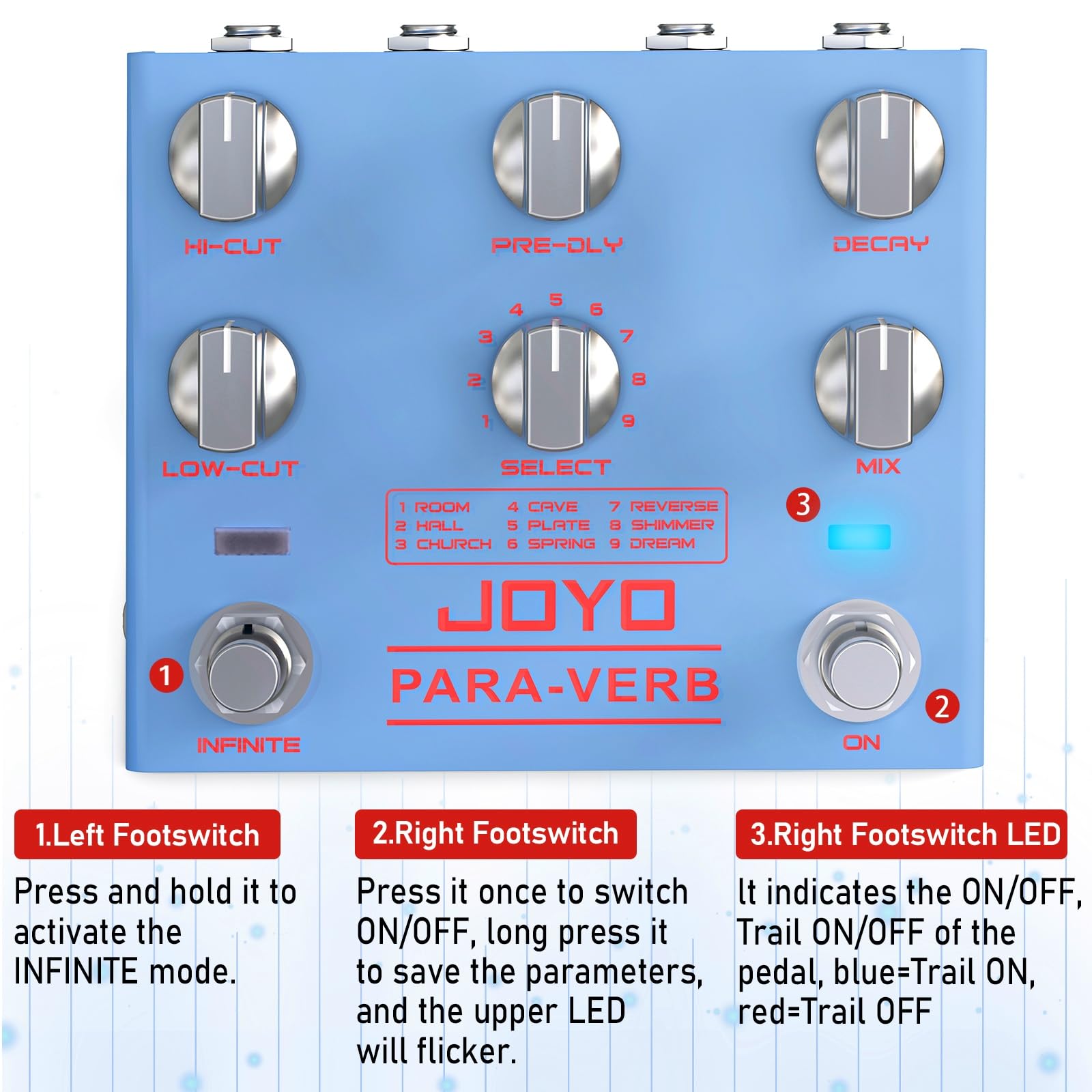 Foto 5 pulgar | Guitarra Estéreo Digital Reverb Pedal Joyo Para-verb R-31 - Venta Internacional.