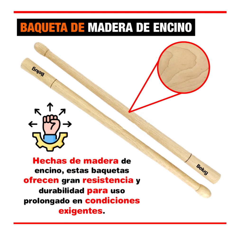 Foto 3 | Baquetas Para Tambor De Banda De Guerra Belug Encino Marrón