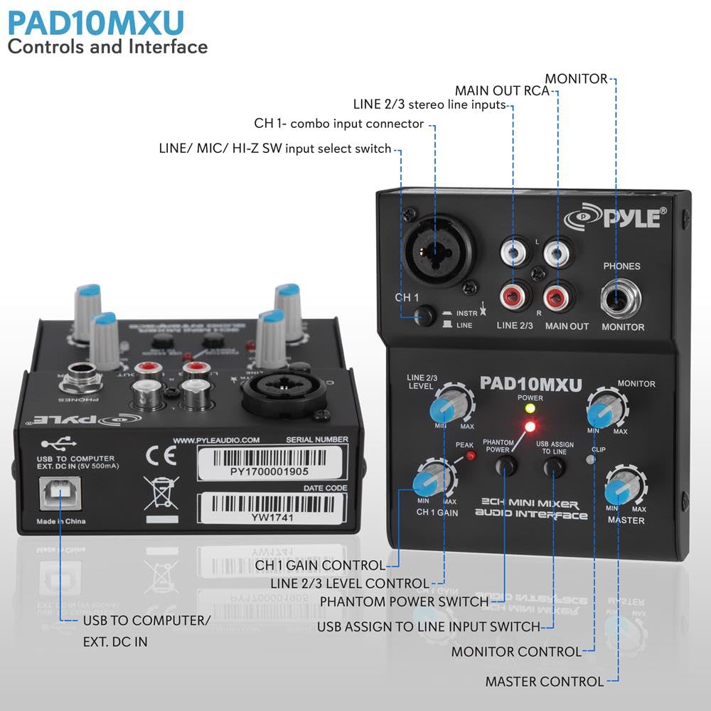 Foto 3 pulgar | Mezclador De Audio Pyle Pad10mxu De 2 Canales Con Tarjeta De Sonido Usb Para Pc - Venta Internacional.