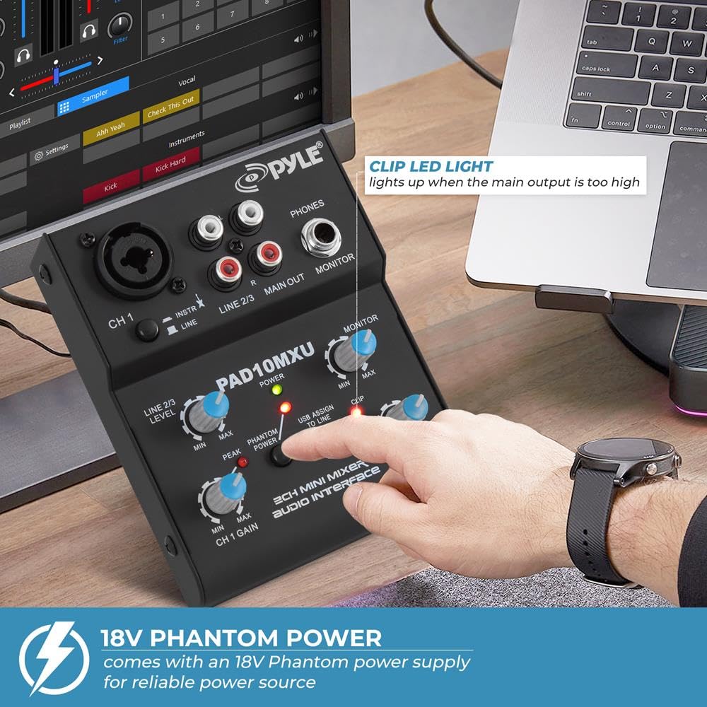 Foto 3 | Mezclador De Audio Pyle Pad10mxu De 2 Canales Con Tarjeta De Sonido Usb Para Pc - Venta Internacional.