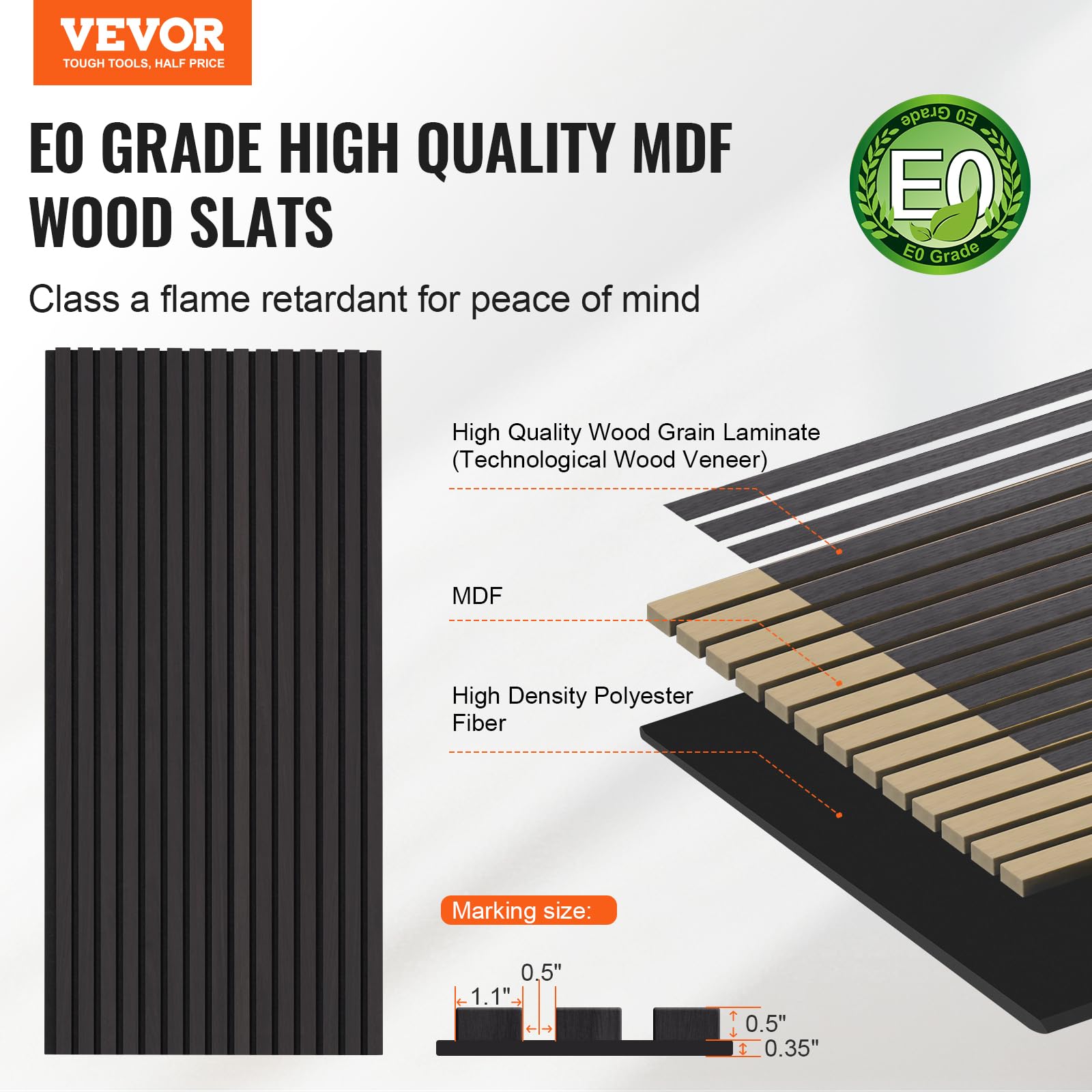 Foto 2 | Paneles Acústicos De Listones De Madera Vevor Black Oak 60x120 Cm Para Pared - Venta Internacional.