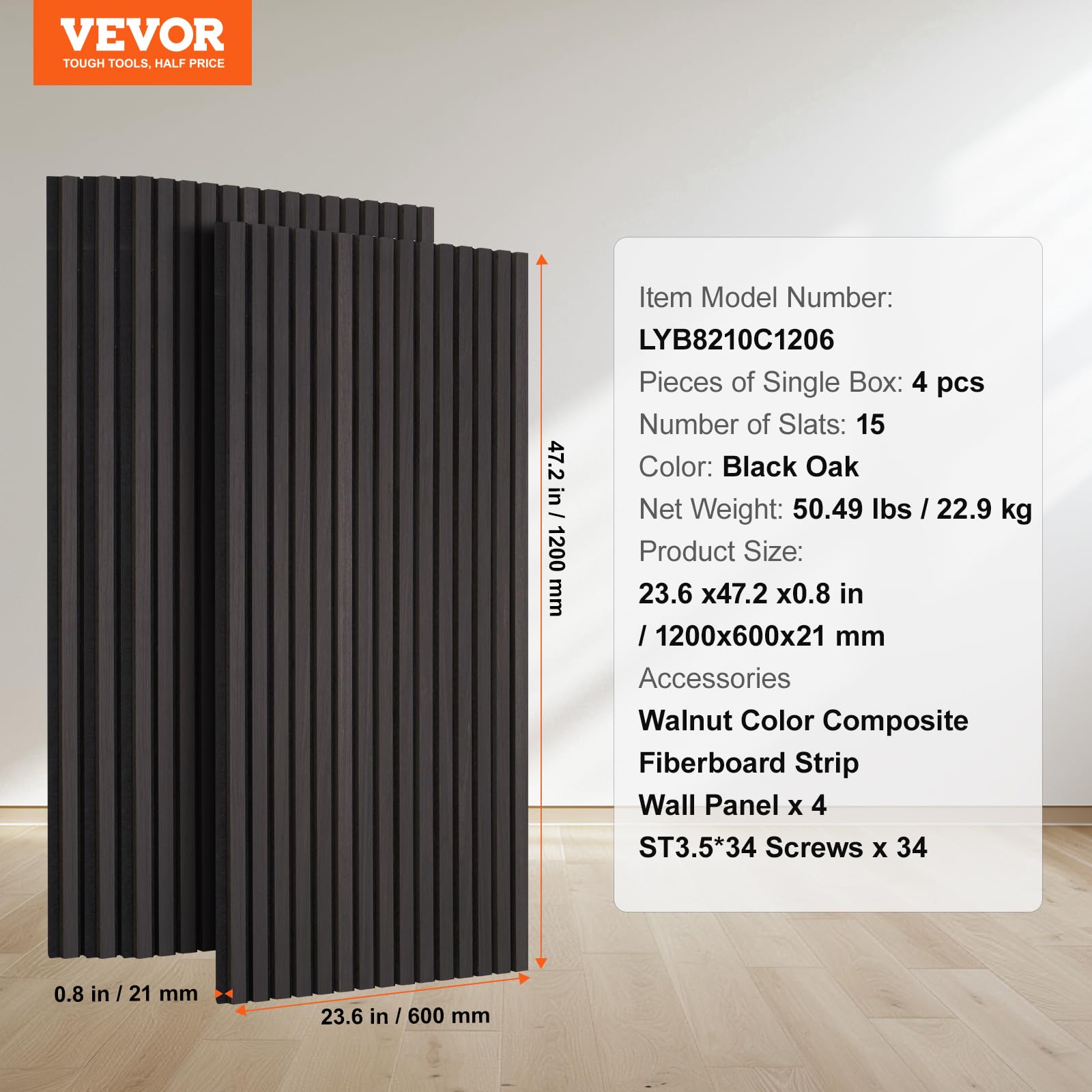 Foto 8 pulgar | Paneles Acústicos De Listones De Madera Vevor Black Oak 60x120 Cm Para Pared - Venta Internacional.