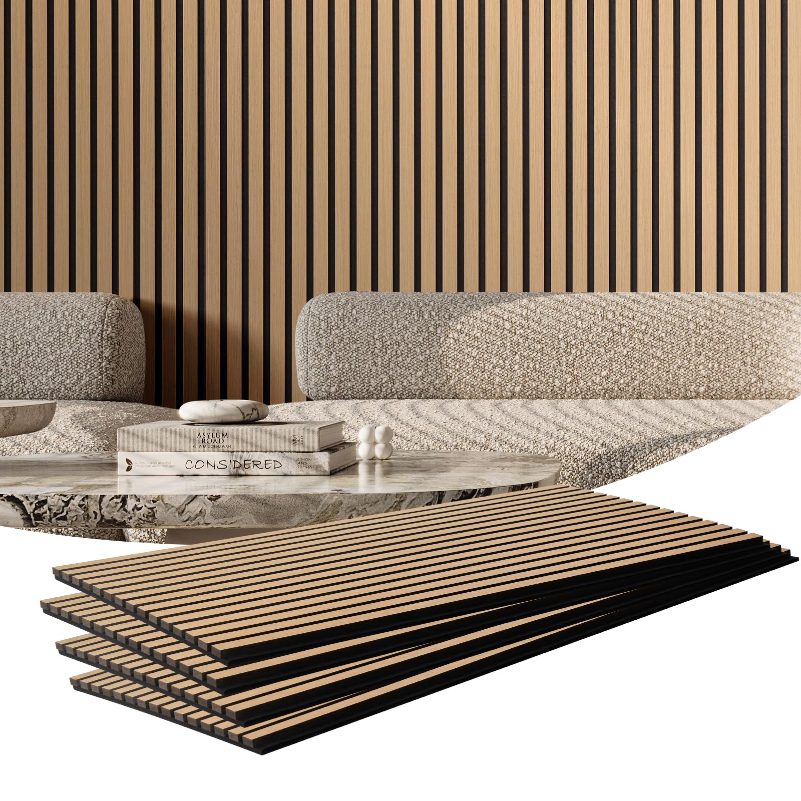 Foto 2 pulgar | Paneles Acústicos De Listones De Madera Vevor, 60 X 120 Cm, 4 Piezas, Roble Claro - Venta Internacional.