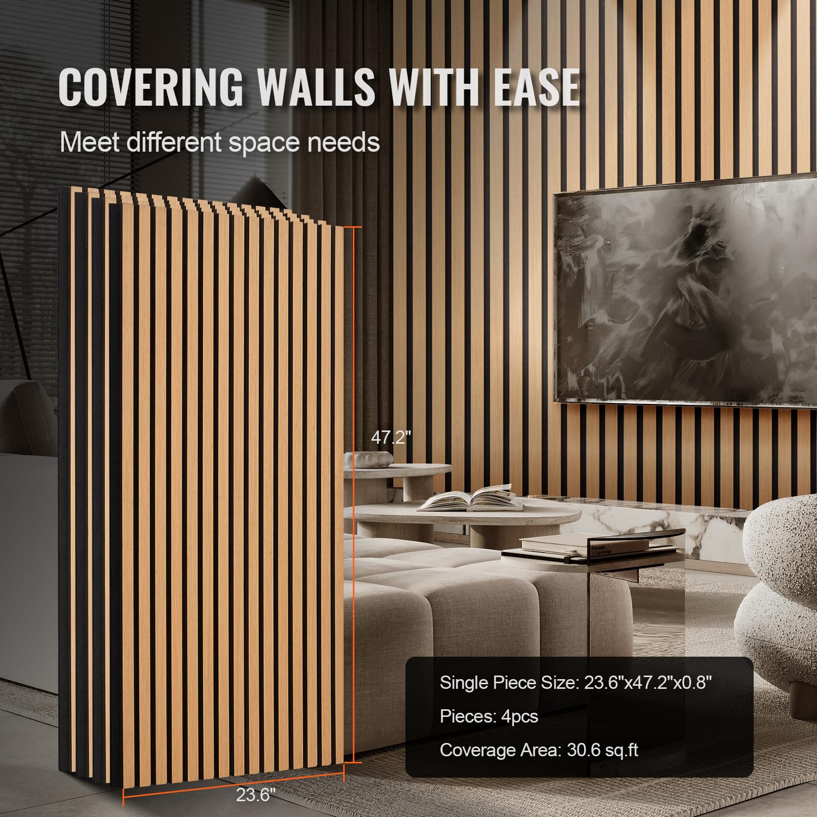 Foto 6 | Paneles Acústicos De Listones De Madera Vevor, 60 X 120 Cm, 4 Piezas, Roble Claro - Venta Internacional.
