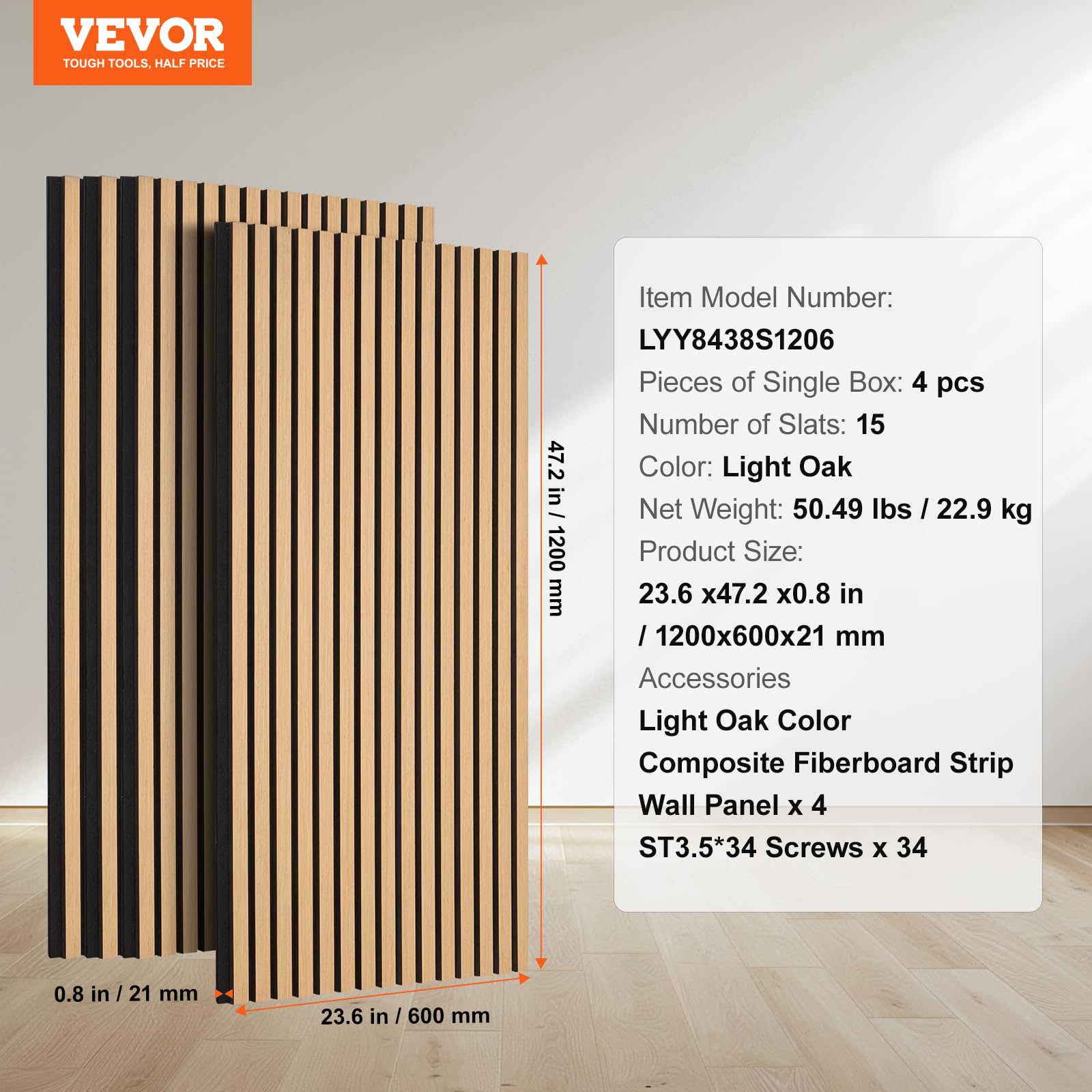 Foto 7 | Paneles Acústicos De Listones De Madera Vevor, 60 X 120 Cm, 4 Piezas, Roble Claro - Venta Internacional.