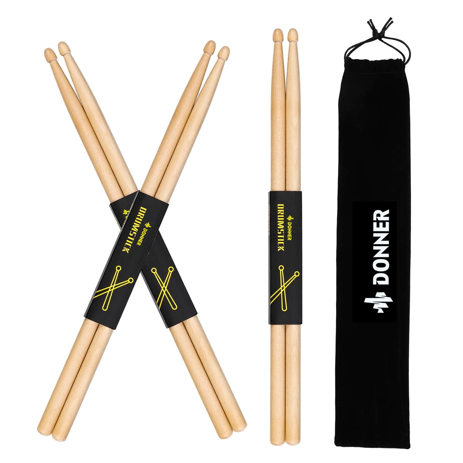 Baquetas Donner 5a Classic De Madera De Arce Con Bolsa De Transporte, 3 Pares - Venta Internacional.
