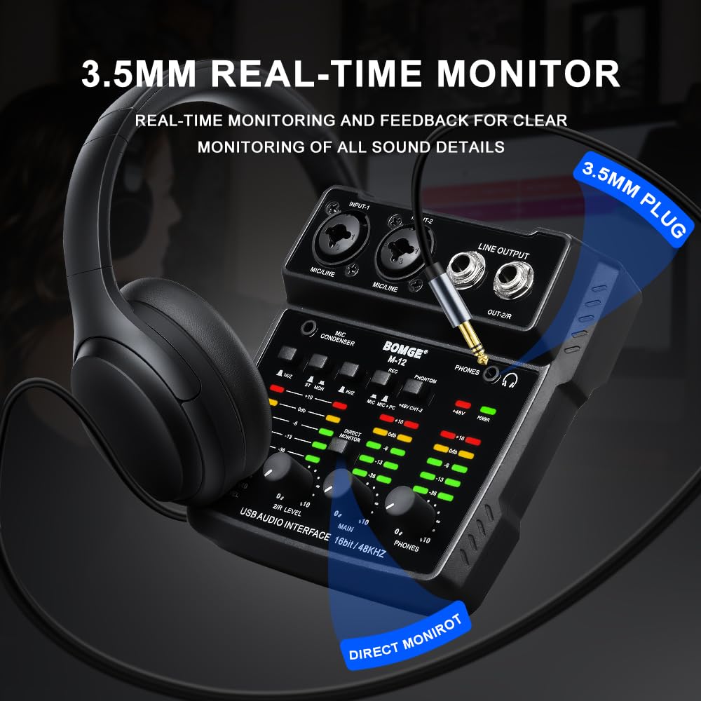 Foto 4 pulgar | Interfaz De Audio Usb Bomge M12 Mezclador De 2 Canales Con Alimentación De 48 V - Venta Internacional.