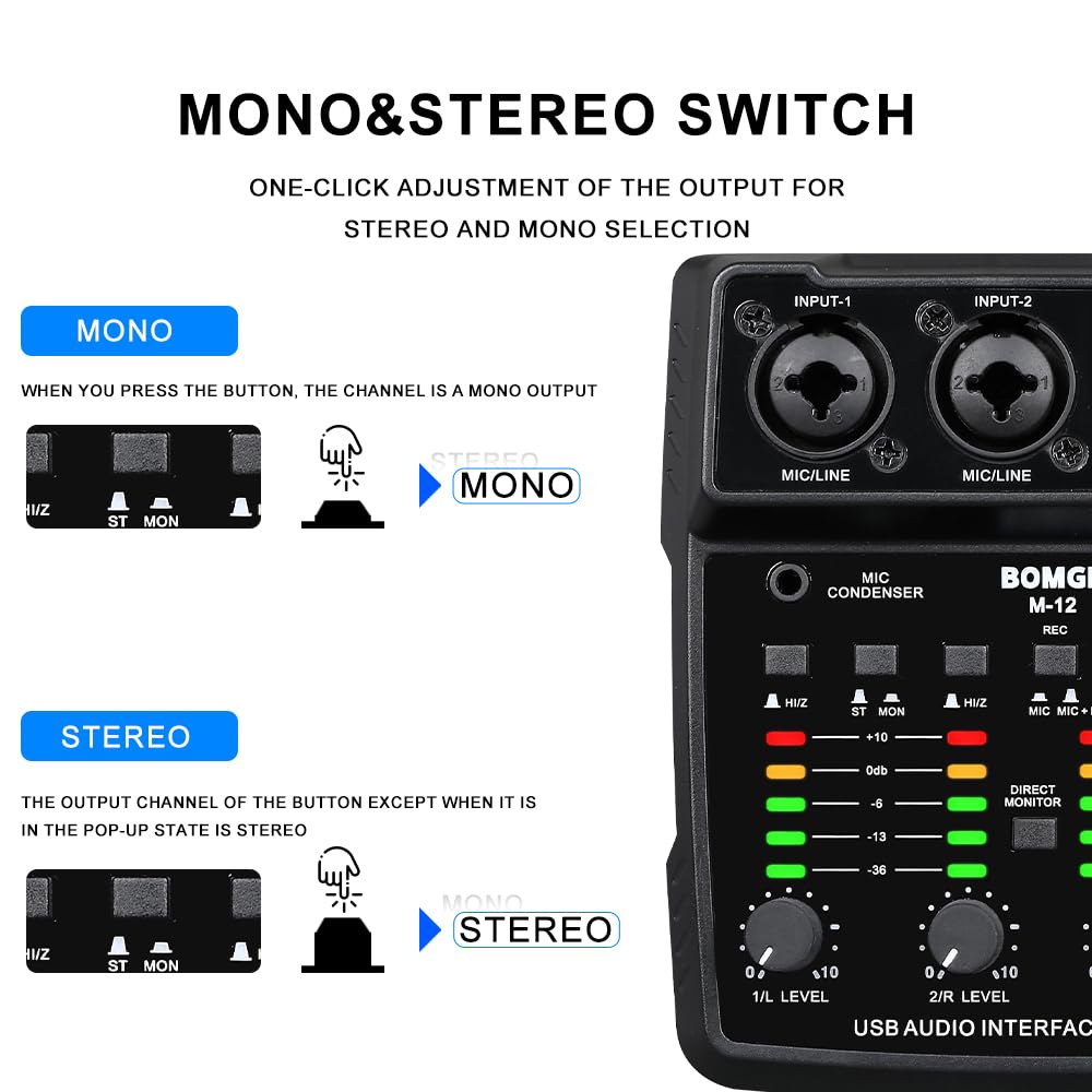 Foto 6 pulgar | Interfaz De Audio Usb Bomge M12 Mezclador De 2 Canales Con Alimentación De 48 V - Venta Internacional.