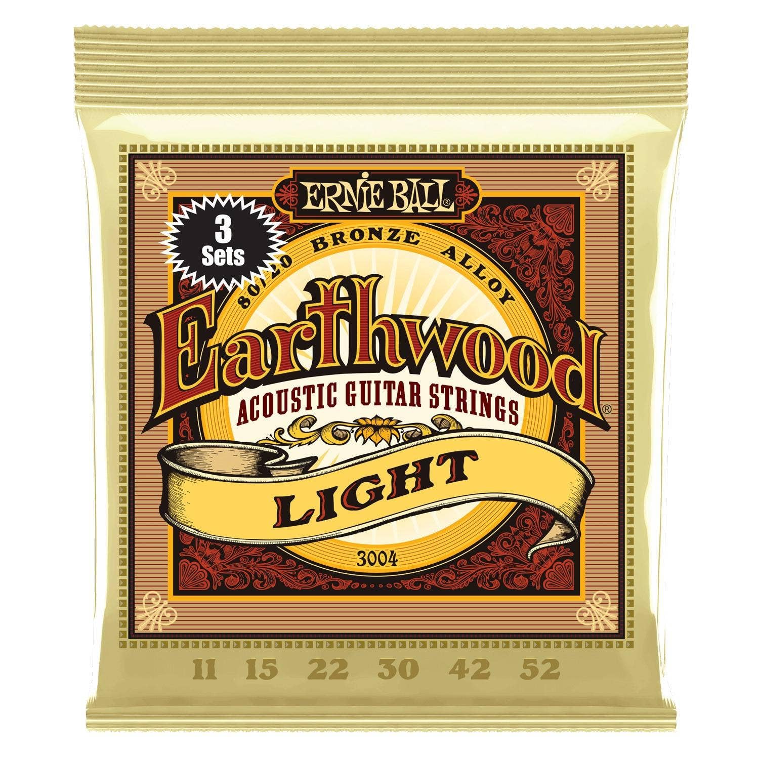 Juego De 3 Cuerdas Ernie Ball Earthwood Light 80/20 Bronze Para Guitarra Acústica, Calibre 11-52 (p0 - Venta Interna