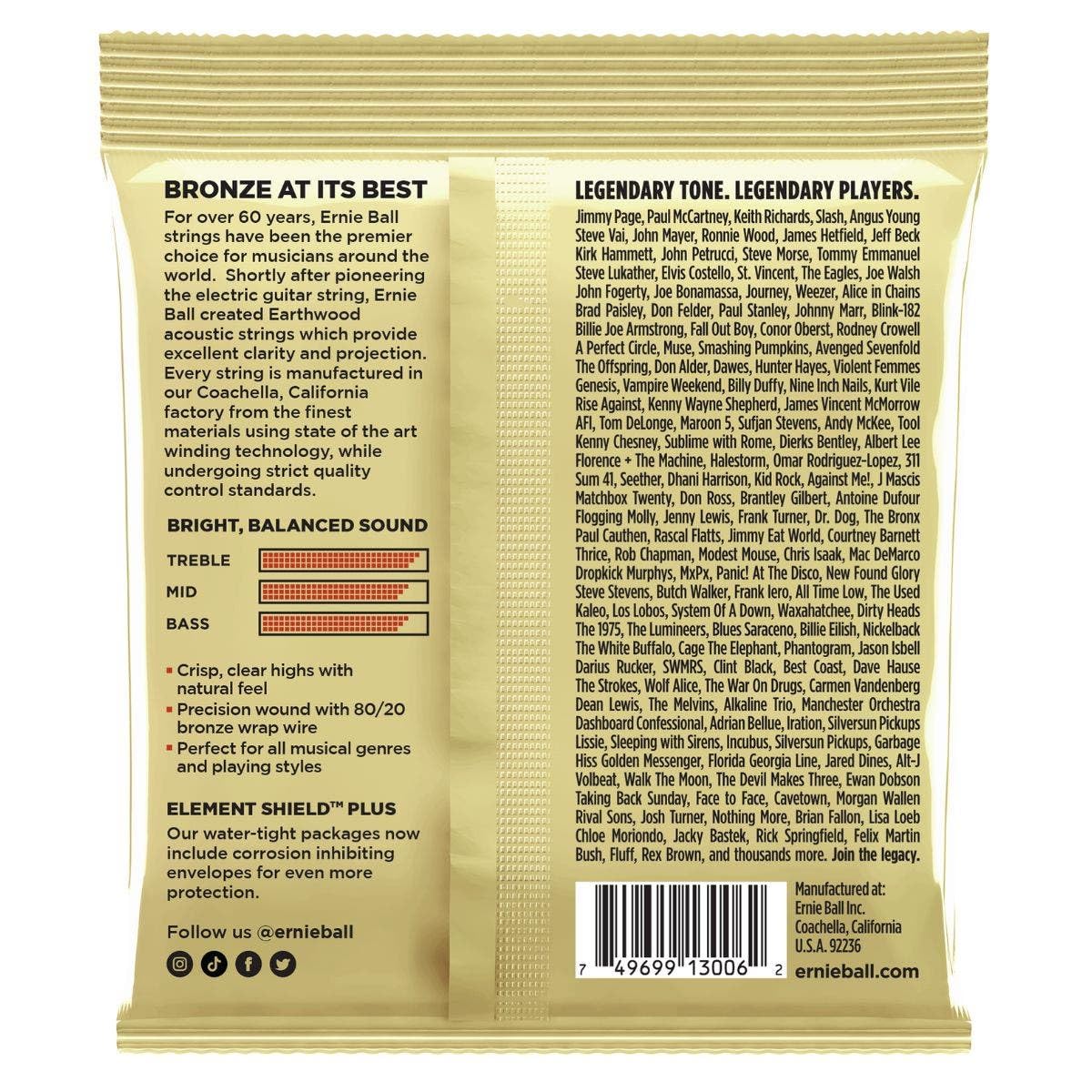 Foto 2 | Cuerdas Para Guitarra Acústica Ernie Ball Earthwood Extra Light - Venta Internacional.