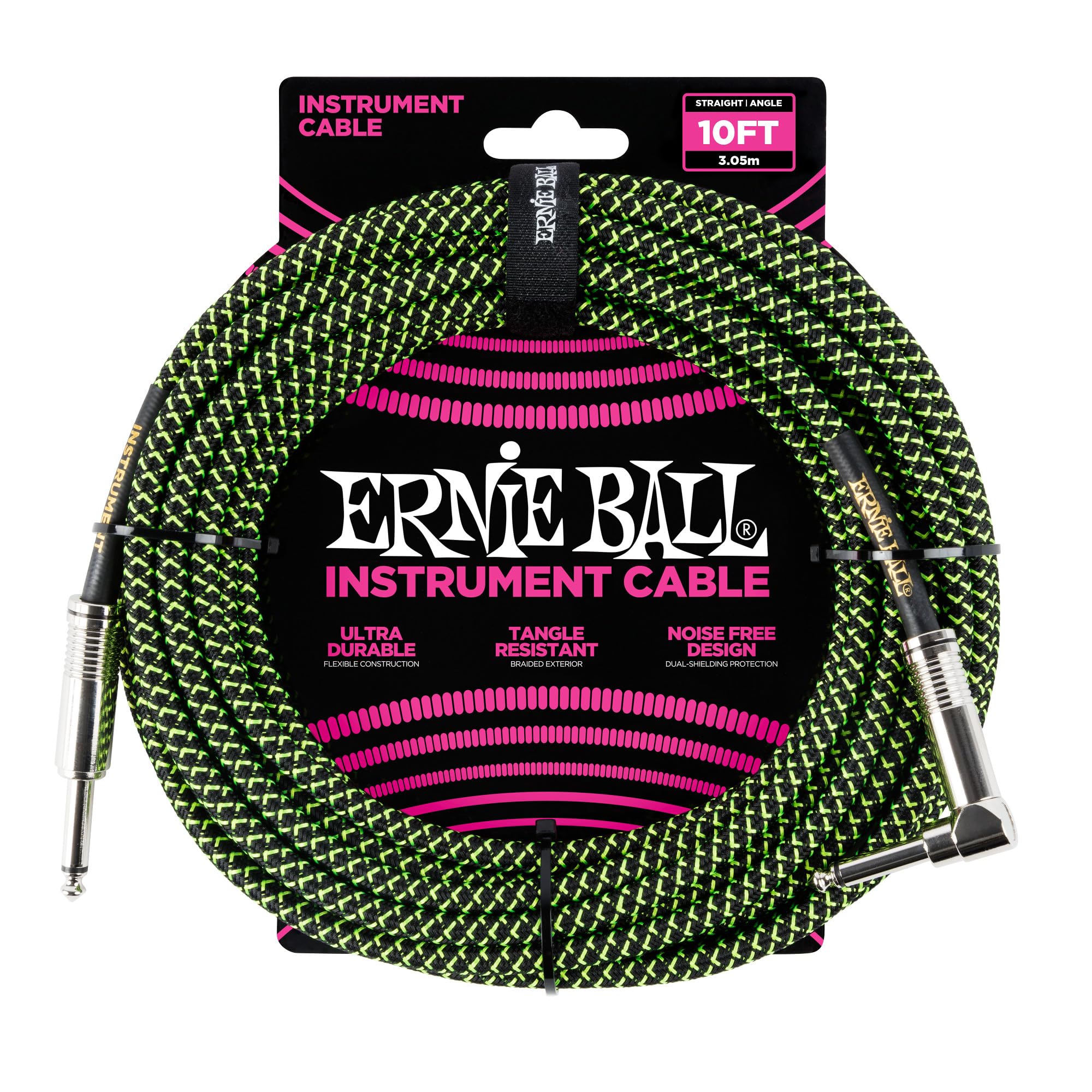 Foto 2 pulgar | Cable De Instrumentos Ernie Ball Trenzado De 10 Pies, Verde Neón/negro - Venta Internacional.