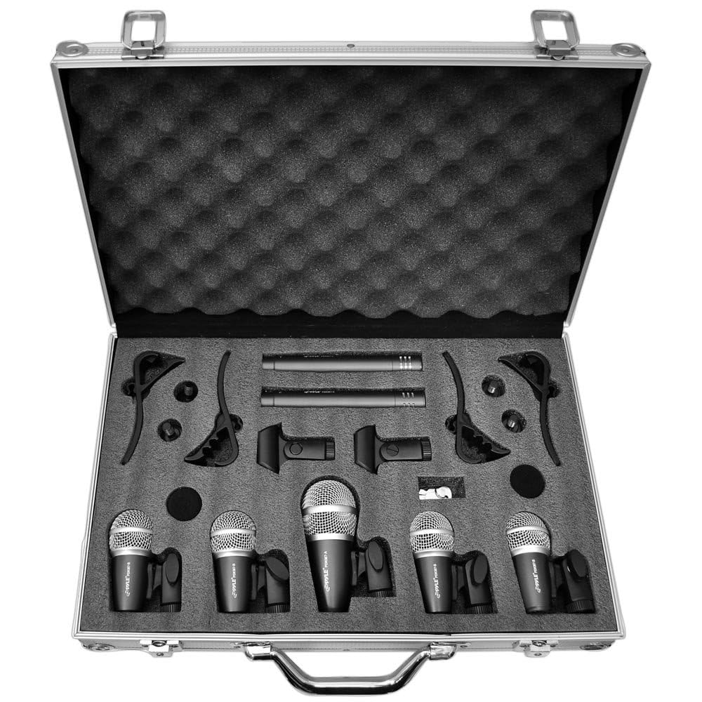 Foto 2 pulgar | Juego De Micrófonos Pyle, Kit Dinámico Con Cable De 7 Piezas Para Batería, Color Negro - Venta Internacional.