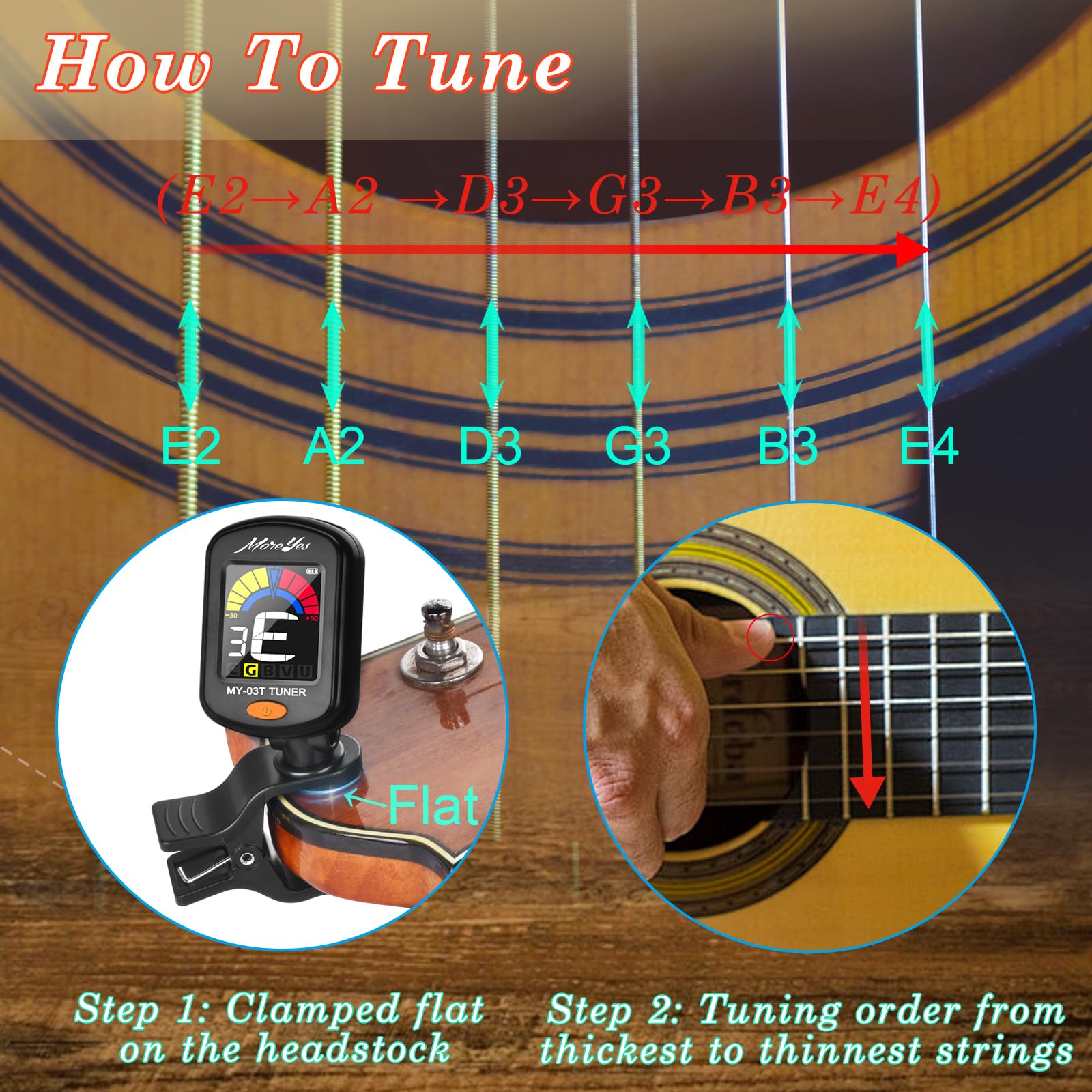 Foto 4 pulgar | Afinador De Guitarra Moreyes Recargable Con Clip, 28 Púas - Venta Internacional.