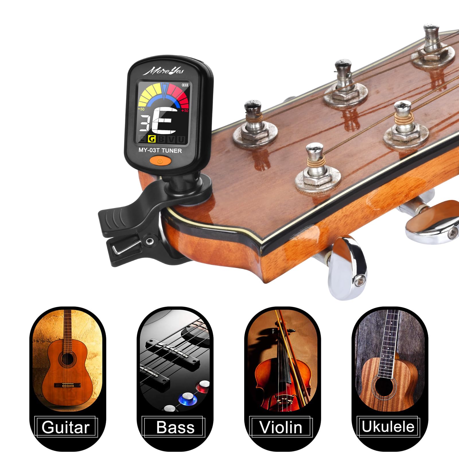 Foto 8 pulgar | Afinador De Guitarra Moreyes Recargable Con Clip, 28 Púas - Venta Internacional.