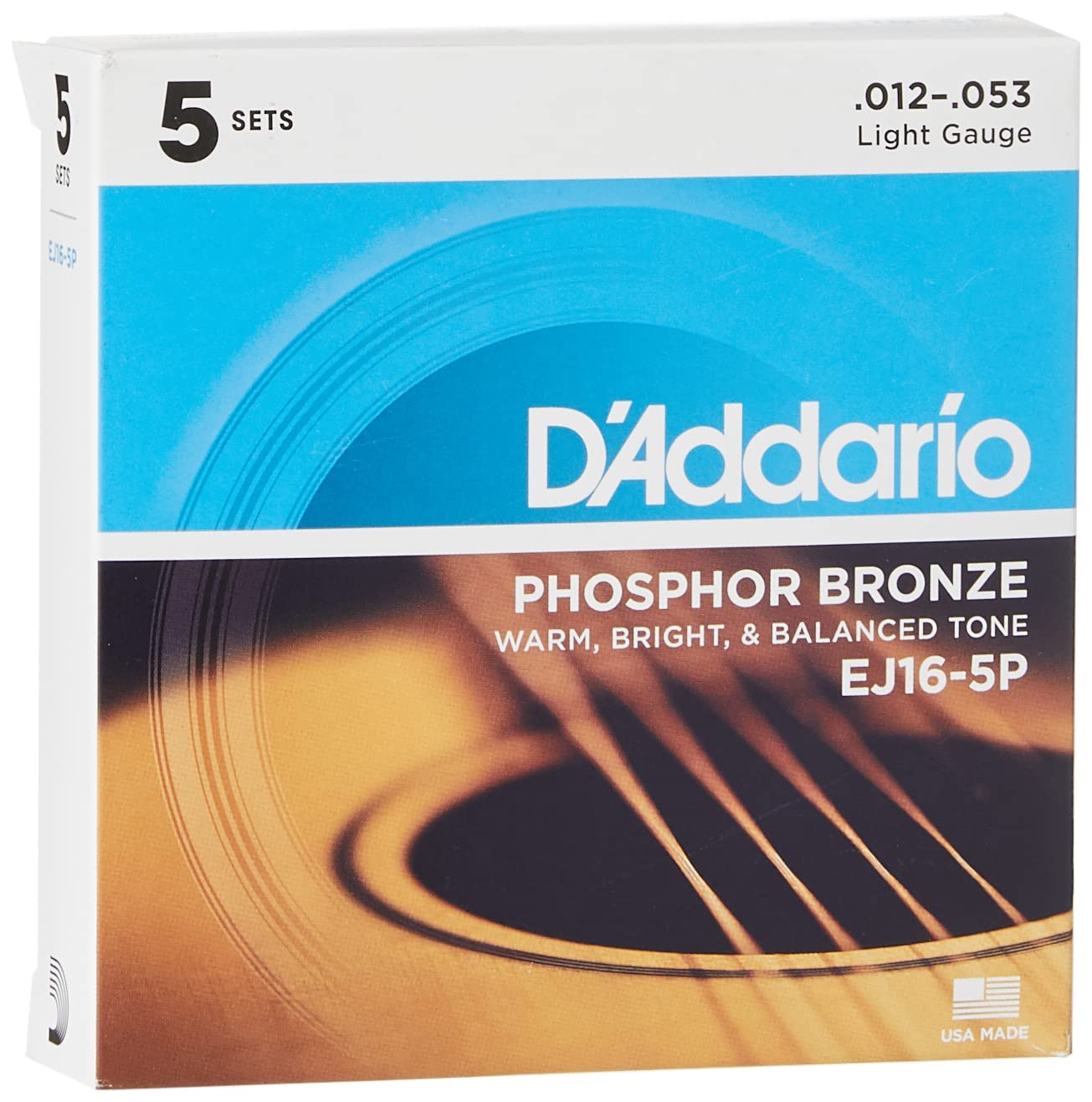Foto 2 pulgar | Cuerdas Para Guitarra D'addario Phosphor Bronze Ej16-5p 12-53 Light - Venta Internacional.