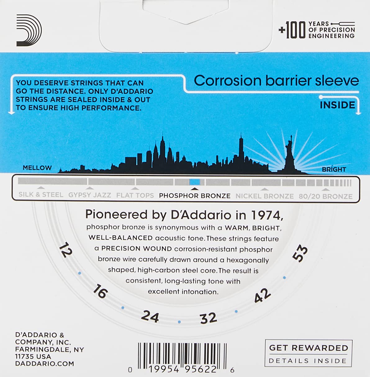 Foto 2 | Cuerdas Para Guitarra D'addario Phosphor Bronze Ej16-5p 12-53 Light - Venta Internacional.