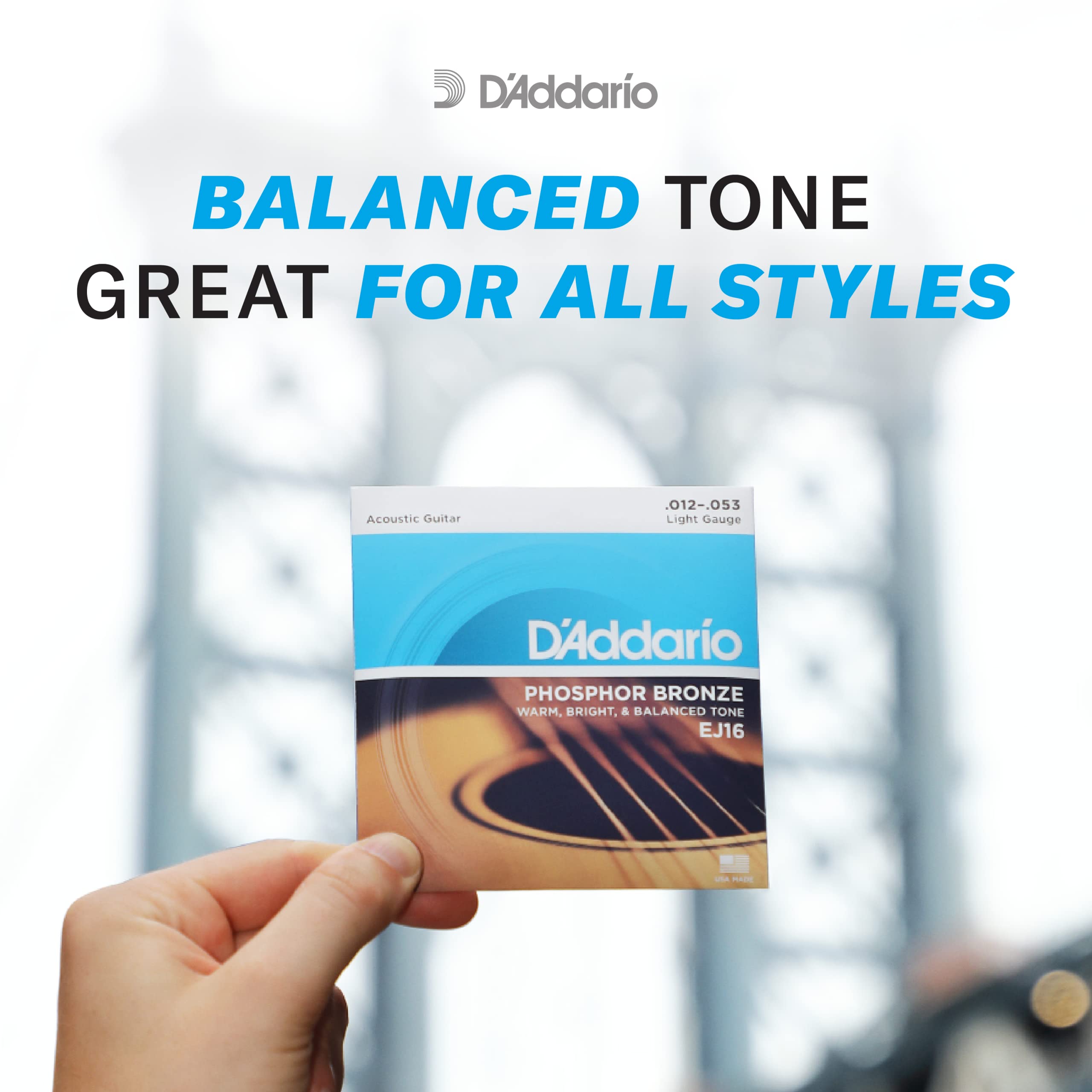 Foto 4 | Cuerdas Para Guitarra D'addario Phosphor Bronze Ej16-5p 12-53 Light - Venta Internacional.