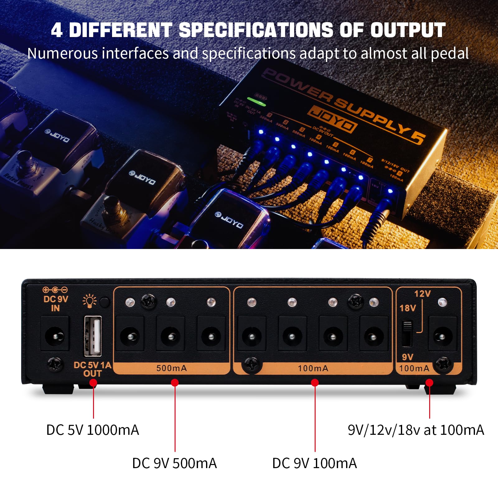 Foto 5 | Fuente De Alimentación Para Pedal De Efectos De Guitarra Joyo Jp-05 4400 Mah, 8 Salidas - Venta Internacional.