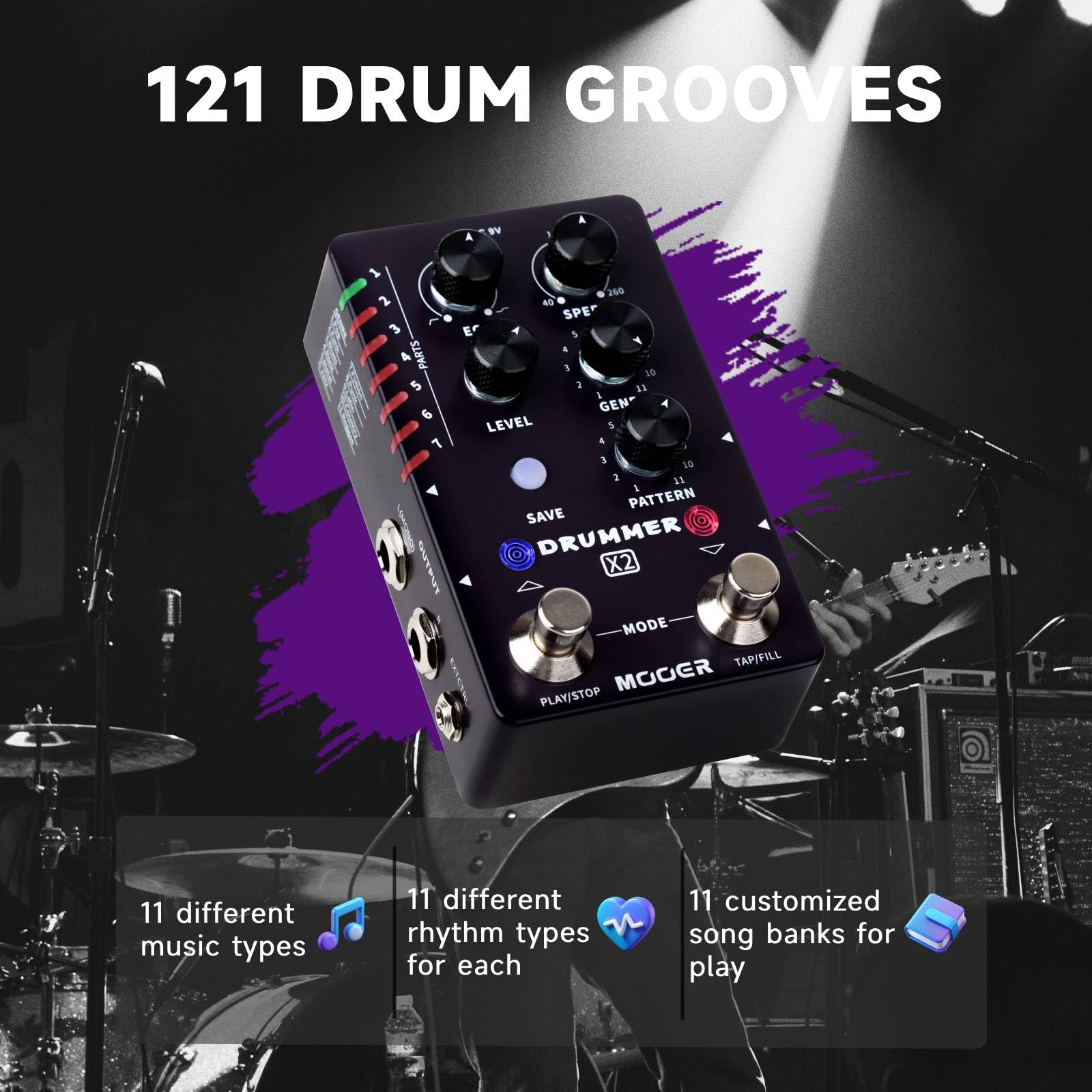 Foto 3 pulgar | Pedal De Guitarra Para Caja De Ritmos Mooer X2 Con 121 Ranuras De Batería - Venta Internacional.