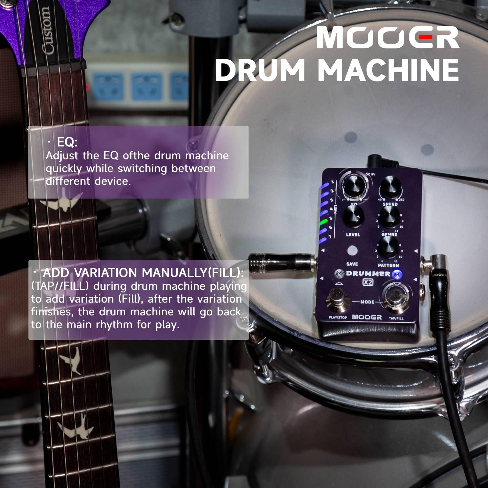 Foto 4 pulgar | Pedal De Guitarra Para Caja De Ritmos Mooer X2 Con 121 Ranuras De Batería - Venta Internacional.