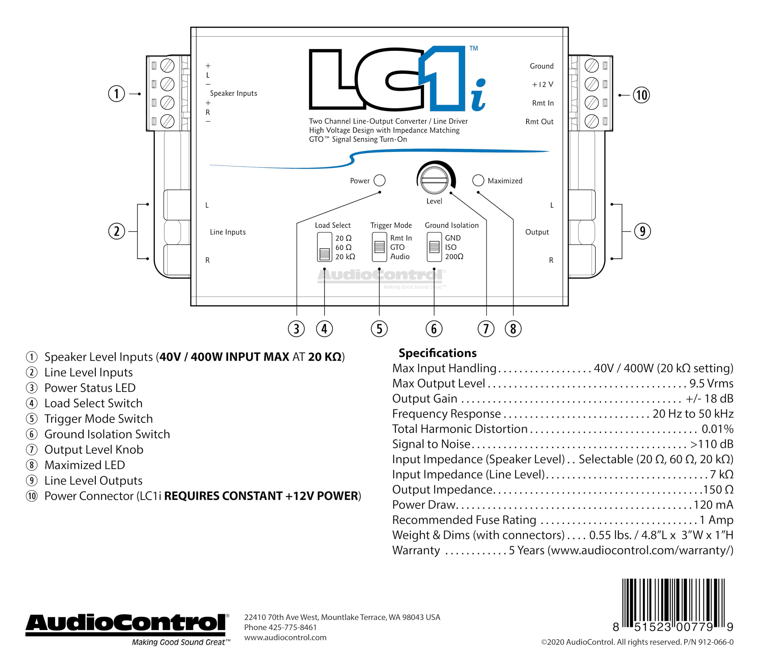 Foto 7 | Controlador De Línea/convertidor De Salida De Línea Audiocontrol Lc1i - Venta Internacional.