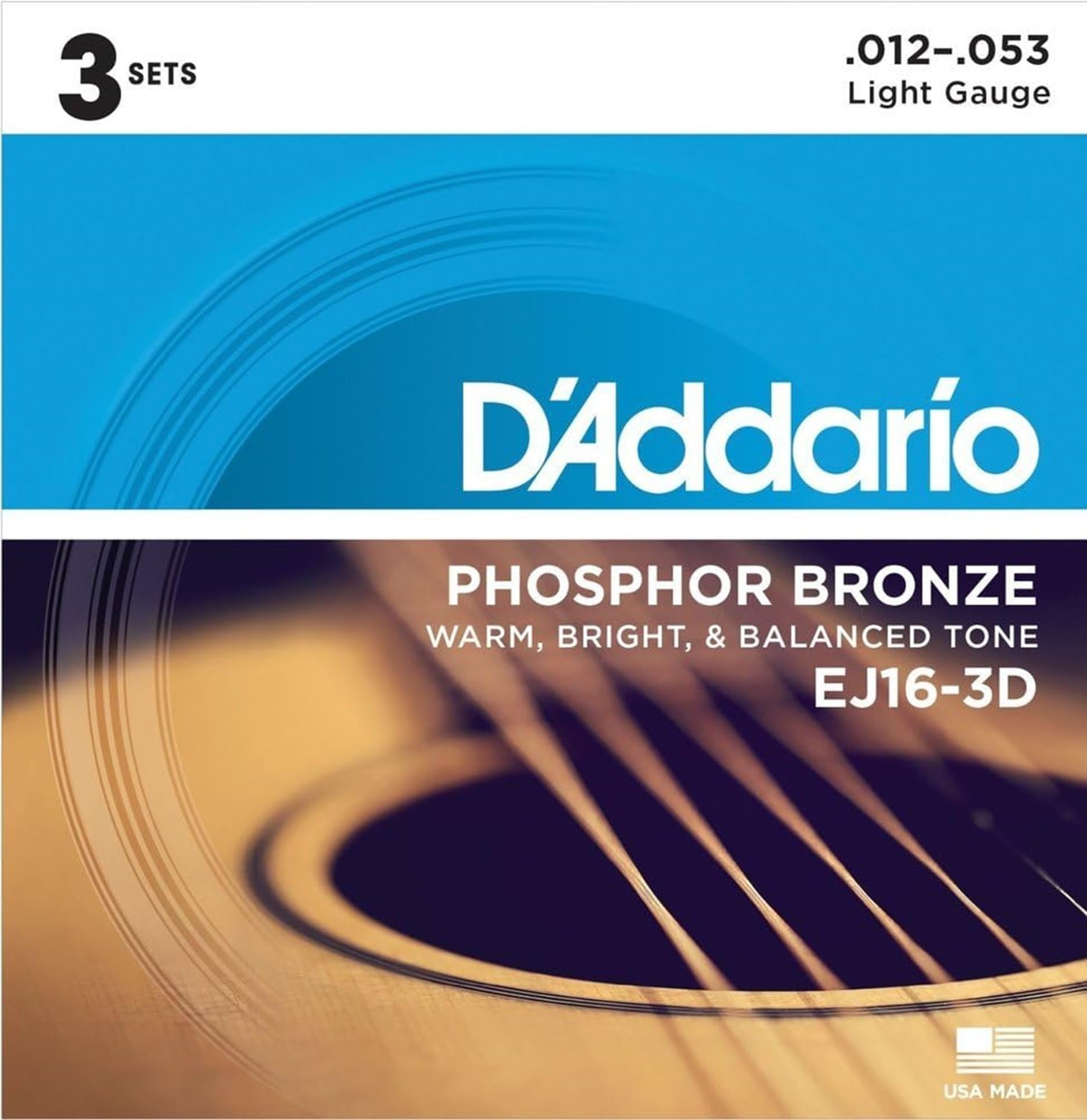 Cuerdas Para Guitarra D'addario Phosphor Bronze Ej16-3d 12-53 Light - Venta Internacional.