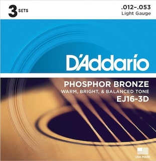 Foto 1 | Cuerdas Para Guitarra D'addario Phosphor Bronze Ej16-3d 12-53 Light - Venta Internacional.