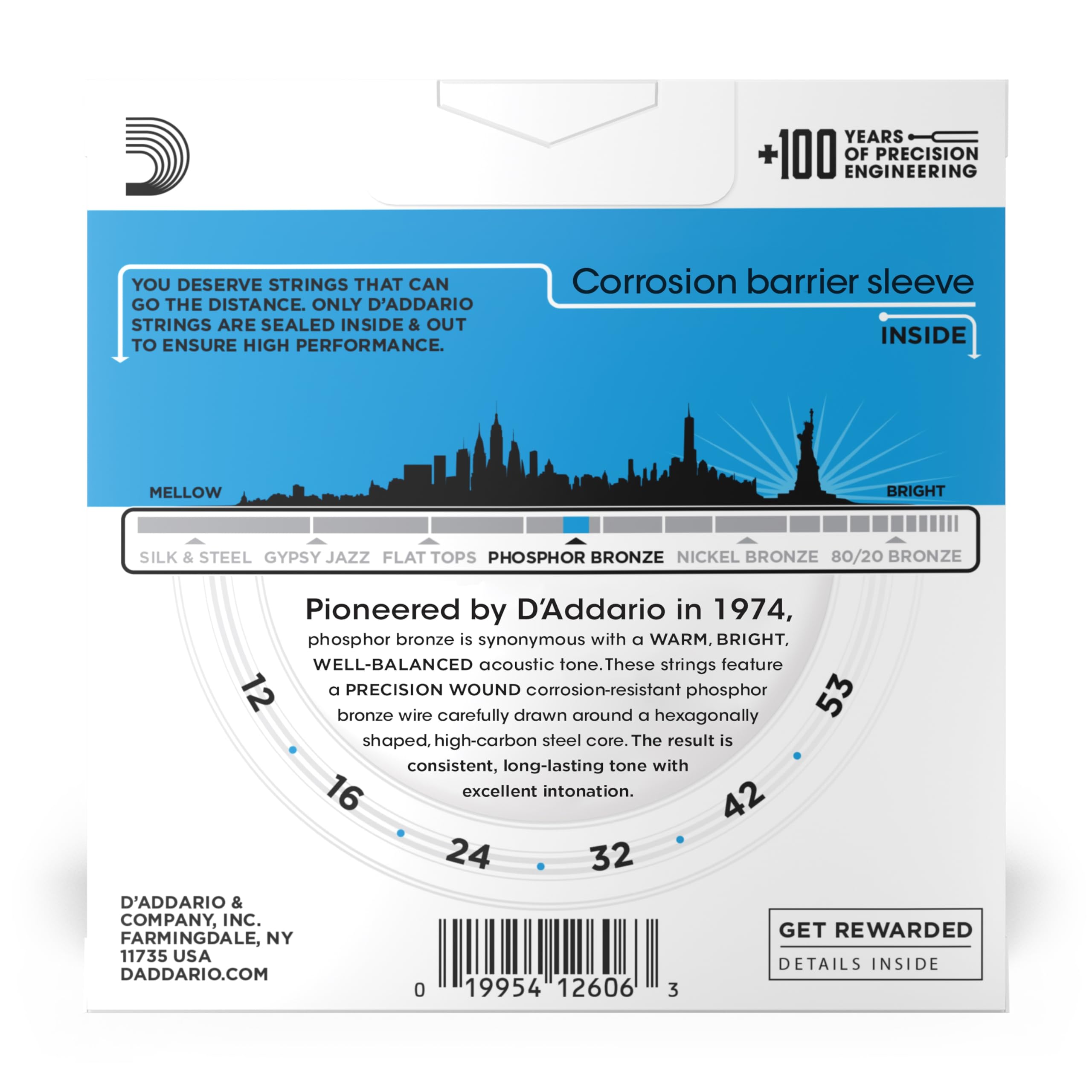 Foto 2 | Cuerdas Para Guitarra D'addario Phosphor Bronze Ej16-3d 12-53 Light - Venta Internacional.