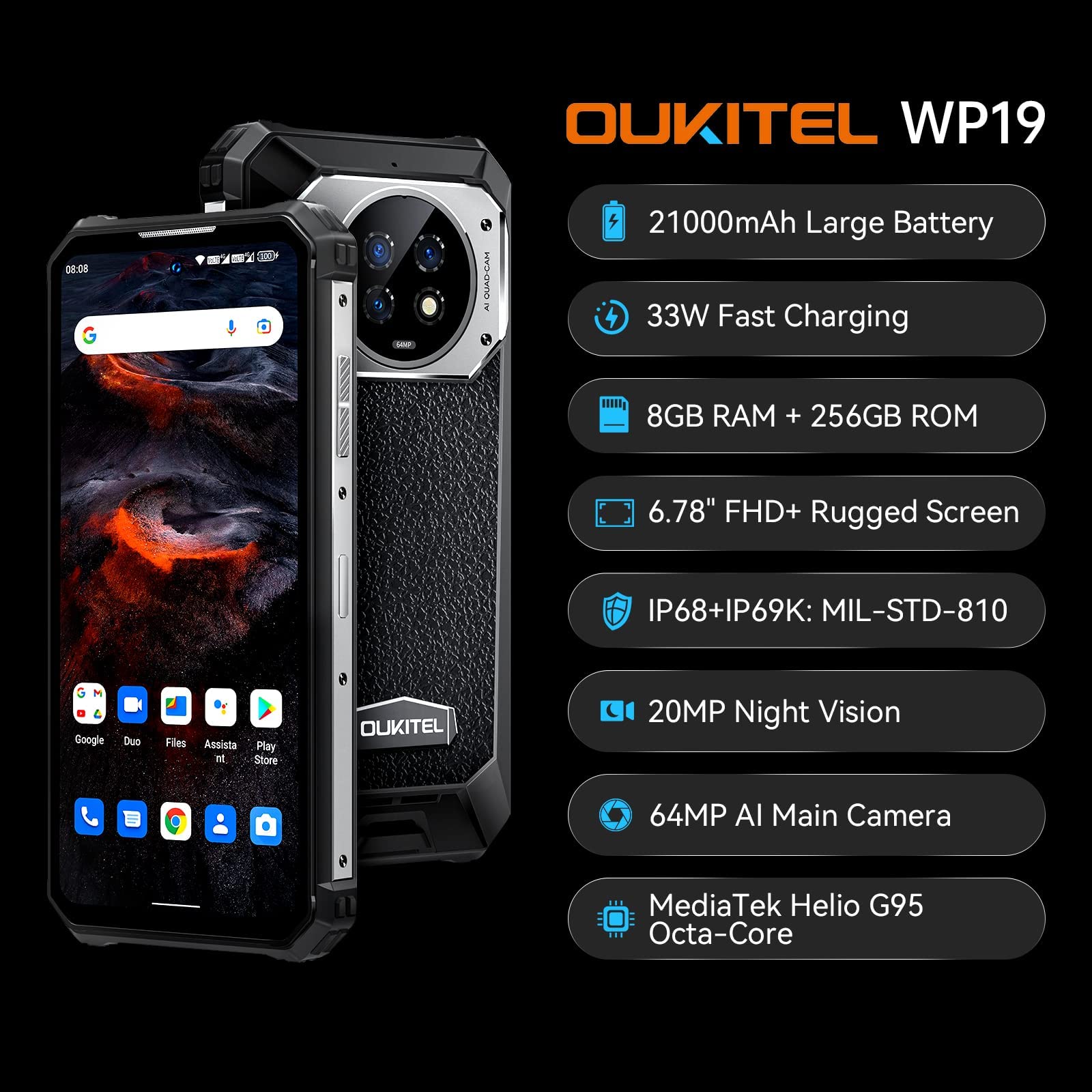 Foto 6 pulgar | Smartphone Oukitel Wp19 Rugged Desbloqueado 8gb 256gb Android 12