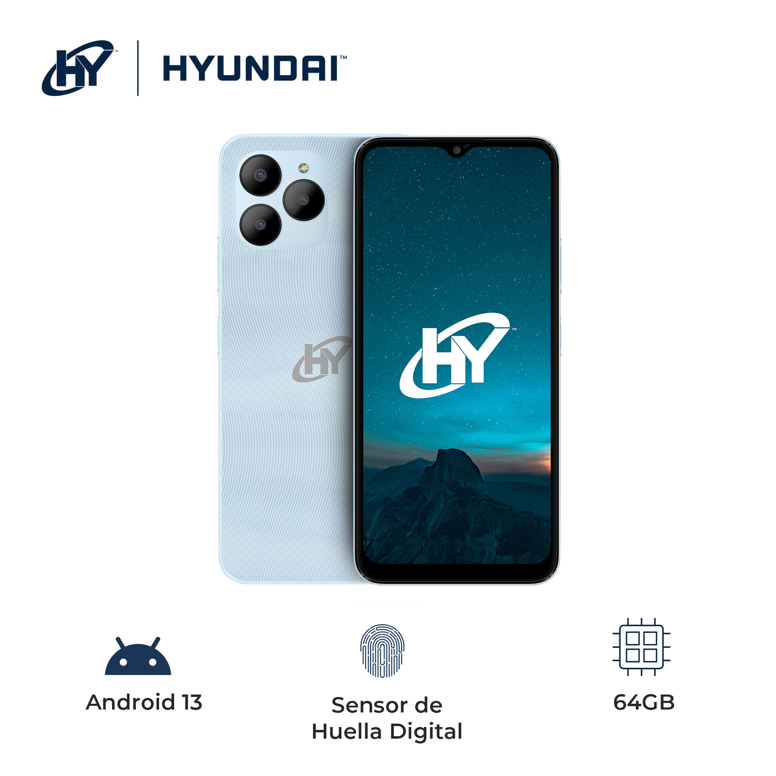 Foto 3 | Hyundai, Hyline Plus Smartphone, Pantalla Digital 6.56, Android 13, Celular Con Sensor De Huella, Almacenamiento 64g