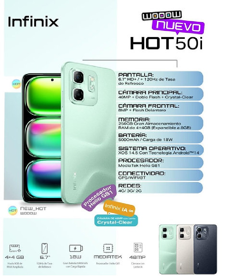 Foto 4 pulgar | Smartphone Infinix Hot 50i (4+4) Gb 256 Gb 4g Gris Gamer