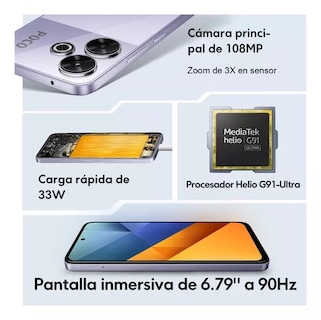 Foto 3 | Celular Poco M6 6 + 128 gb Plata 100 MP