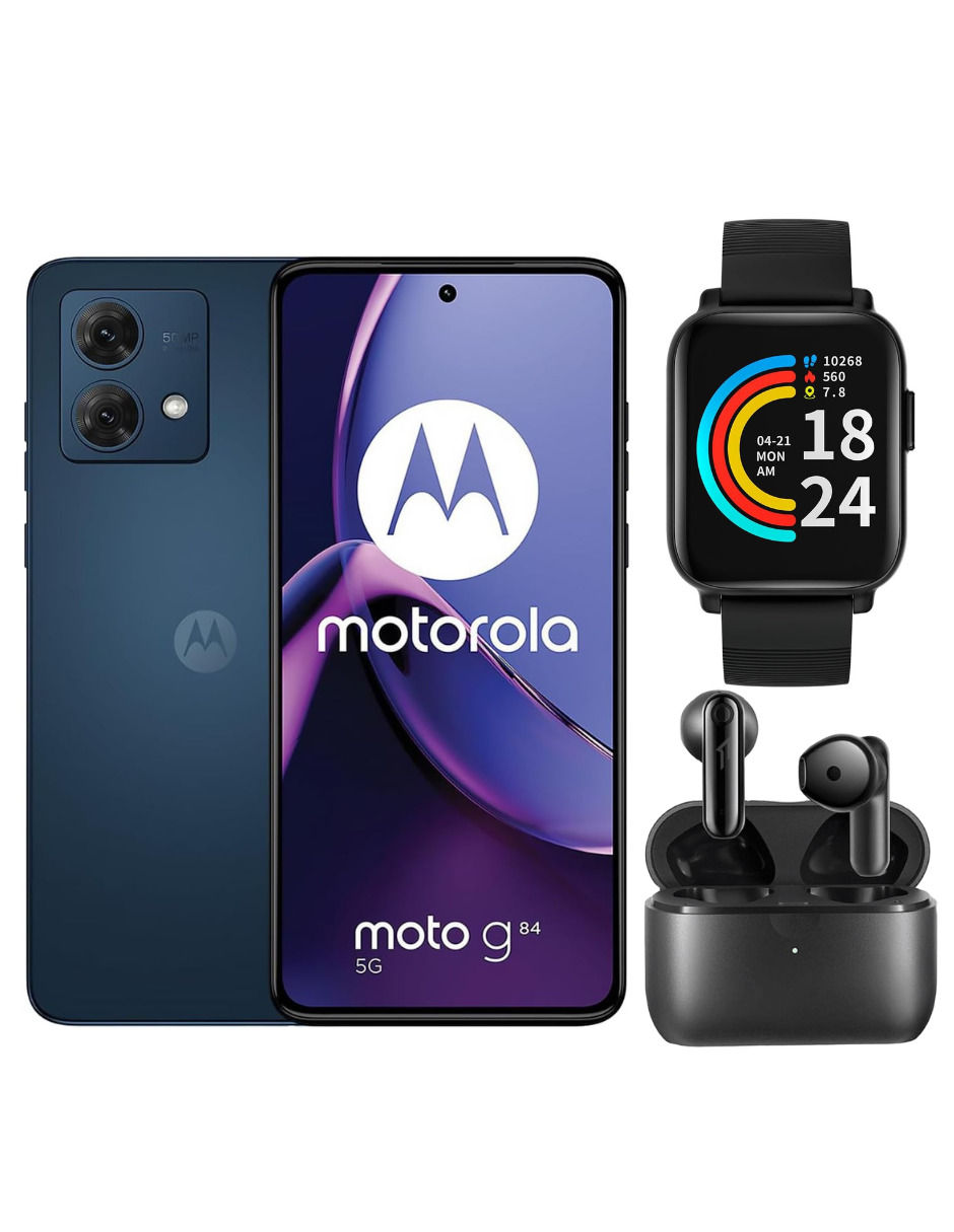 Bundle Smartphone Moto G84 256gb Rom Motorola Azul Oscuro Incluye Smartband 1more. Audífonos Bluetooth 1more Neo