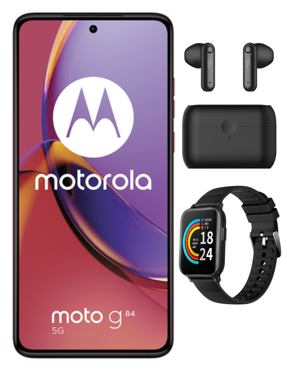 Bundle Smartphone Moto G84 256 GB Motorola Magenta + Smartband 1More OMT + Audífonos 1 More Neo