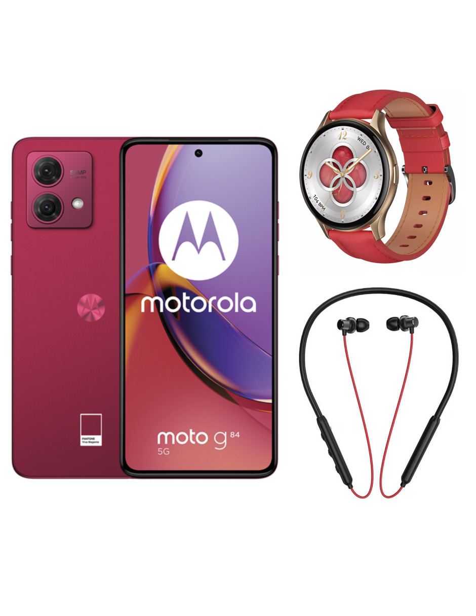 Bundle Smartphone Moto G84 5g 256gb Rom Motorola Magenta Incluye Smartwatch G-tide R5 Audífonos 1more Airfree Lace