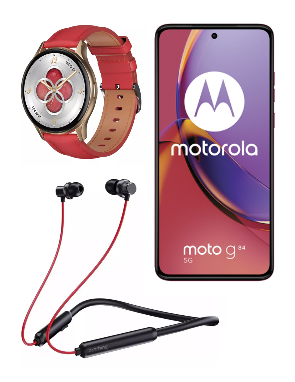 Foto 5 pulgar | Bundle Smartphone Moto G84 5g 256gb Rom Motorola Magenta Incluye Smartwatch G-tide R5 Audífonos 1more Airfree Lace