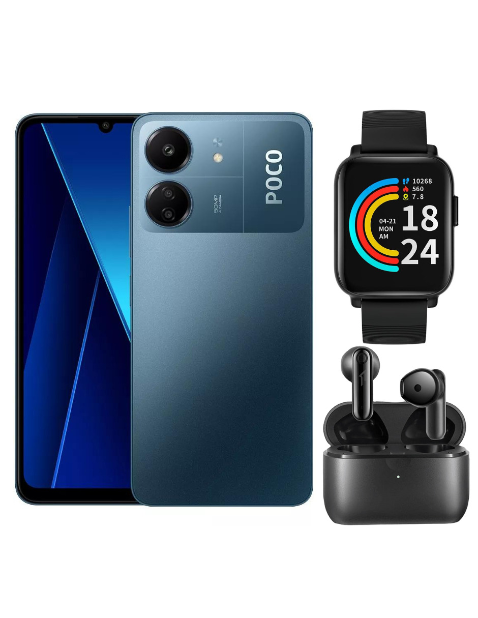 Bundle Smartphone Poco C65 256gb Rom Xiaomi Azul Incluye Smartband 1more Omt, Audífonos 1more Neo