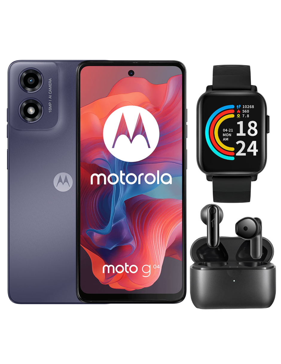 Bundle Smartphone Moto G04 128gb Rom Motorola Negro Incluye Audífonos 1more Neo. Smartband 1more E-joy Se