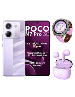 Foto 1 | Bundle Smartphone Xiaomi Poco M7 Pro 5g 256gb Rom Incluye Audífonos G-tide L21 y Smartwatch Bossney Rosa