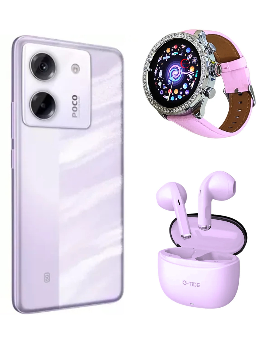 Foto 3 pulgar | Bundle Smartphone Xiaomi Poco M7 Pro 5g 256gb Rom Incluye Audífonos G-tide L21 y Smartwatch Bossney Rosa