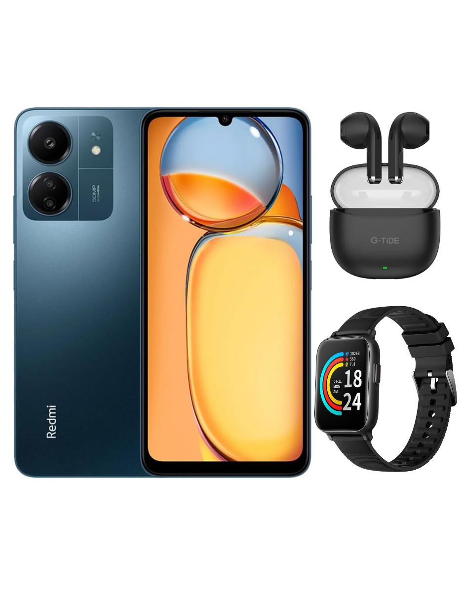 Bundle Smartphone Redmi 13c 256gb Rom Xiaomi Azul Marino Incluye G-tide L21 y Smartband 1more E-joy Se