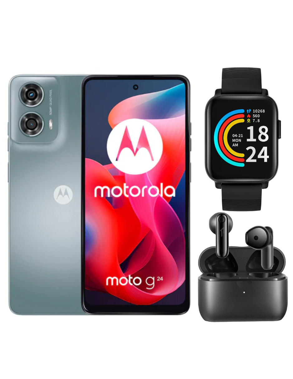 Bundle Smartphone G24 128gb Rom Motorola Gris Incluye Audífonos 1more Neo y Smartband 1more E-joy Se
