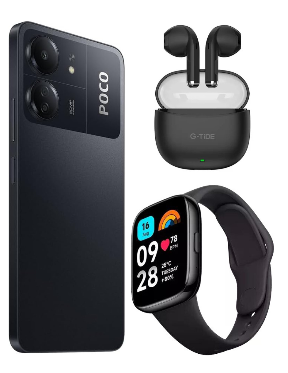 Foto 4 | Bundle Smartphone Poco C65 256gb Rom Xiaomi Negro Incluye G-tide L21 y Redmi Watch 3 Active
