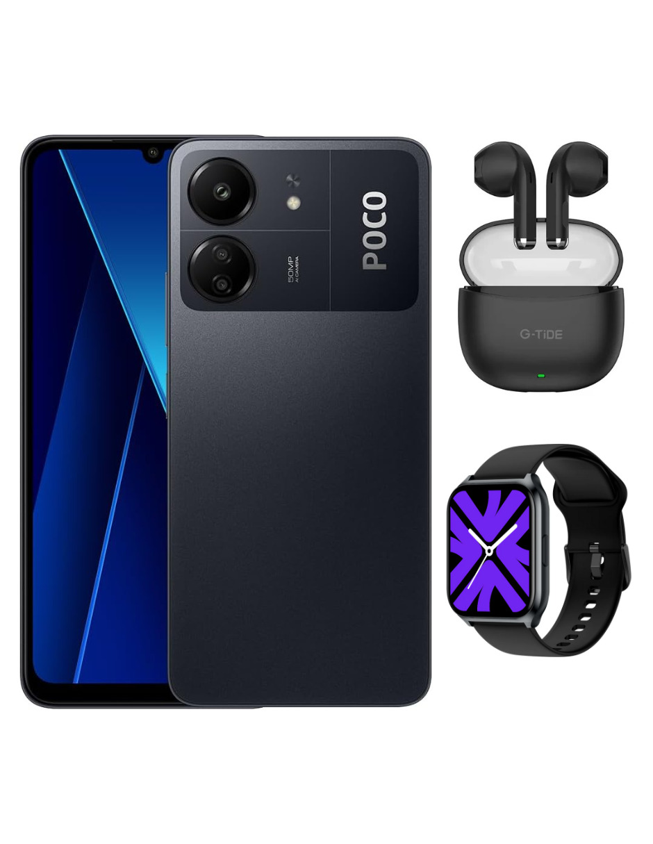 Bundle Smartphone Poco C65 256gb Rom Xiaomi Negro Incluye G-tide L21 y Smartwatch Filwans Gts Mini