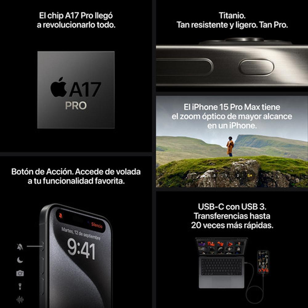 Foto 9 pulgar | Celular iPhone 15 Pro de 128gb Titanio Negro Desbloqueado