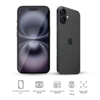 Foto 2 | Celular Apple iPhone 16 de 128gb Negro Desbloqueado