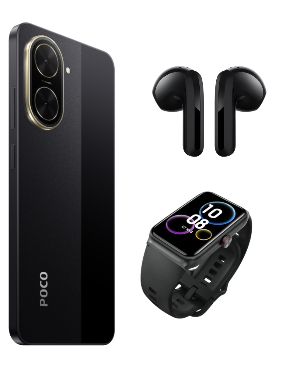 Foto 4 pulgar | Smartphone Xiaomi Poco C71 128 GB Negro +  Xiaomi Bunds 6 Active Negros+ Honor Choice Band